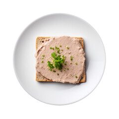 A Plate of Toast with Liver Pate Isolated on a White Background 
