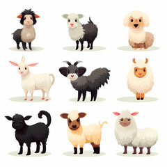 isolated set Cute farm animals on white background, animals, zoo
