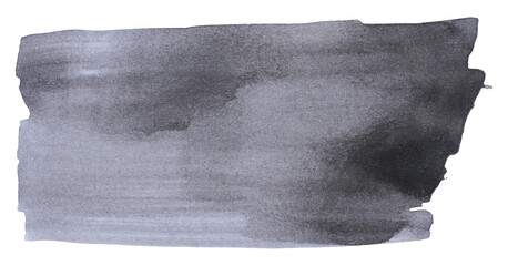 Watercolor brush stroke of black paint on a white isolated background