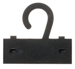 Black plastic hook for socks and underwear on a white isolated background