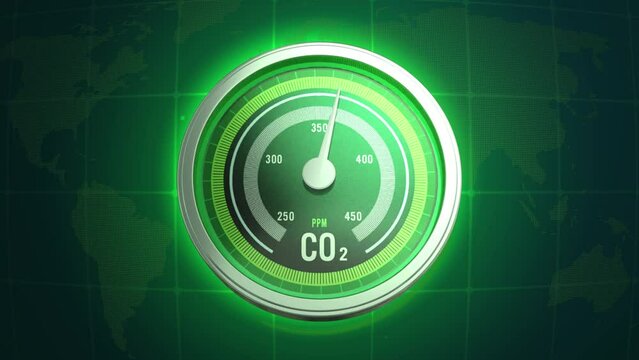CO2 carbon dioxide dial showing emission reduction green sustainable energy for eco-friendly environmental responsibility