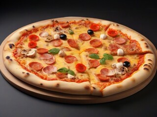Fresh pizza on wooden table closeup