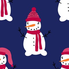 Winter seamless snowman pattern for fabrics and textiles and packaging and gifts and cards and linens and kids