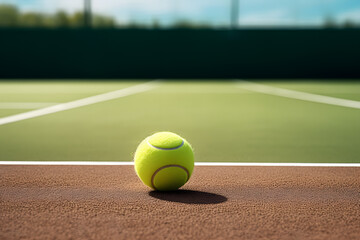 tennis ball laying on tennis field, ball, tennis, tennis ball, sport - obrazy, fototapety, plakaty