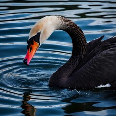 Dark swan on water