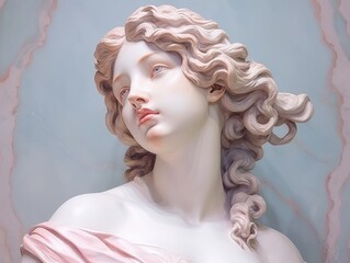 Gypsum ancient statue of Venus de Milo on pink pastel background