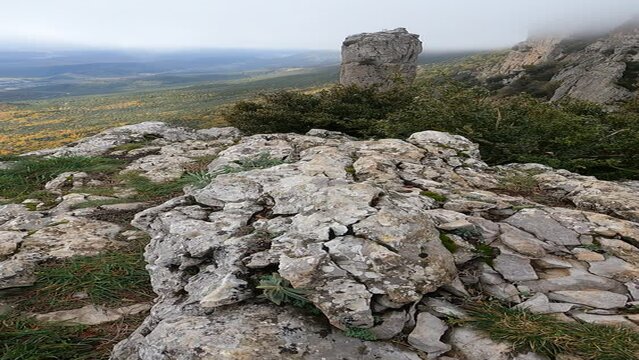 Rock formation Chimenea de Hadas A huge phallus-shaped stone made by nature, Incredible nature Great stone in the mountain many meters high to climb. sierra de Leire, Navarra, Spain