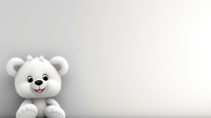 3D Render of Adorable Teddy Bear Cartoon Character with Spacious Blank Background for Text