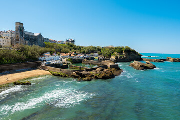 Scenic landscape of the beach and coastline of Biarritz, famous touristic destination in France....