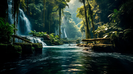Oasis de Tranquilidad: Cataratas Ocultas en la Selva Tropical - obrazy, fototapety, plakaty