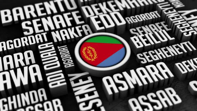 Eritrea Cities Word Cloud Collage in 3D