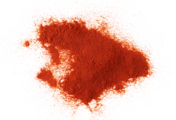 Foto auf Alu-Dibond Pile of red paprika powder scattered isolated on white, top view © dule964
