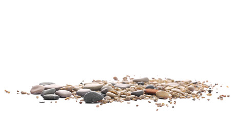 Sand pile scatter with small pebbles isolated on white background and texture, clipping path, side view - Powered by Adobe