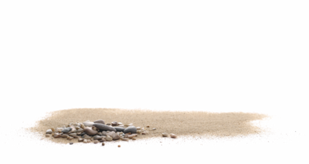 Sand pile scatter with small pebbles isolated on white background and texture, clipping path, side view
