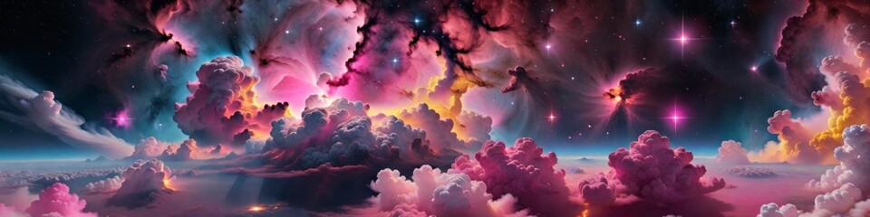 Abstract surrealistic banner pink space clouds, background for design - obrazy, fototapety, plakaty