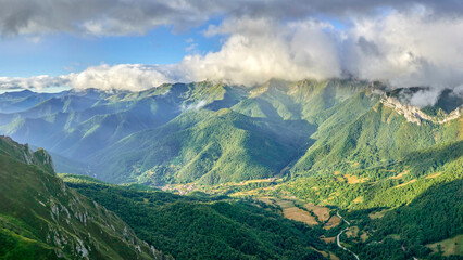 Fuente De viewpoint with impressive views of the National Park Peaks of Europe. Fuente De, Cantabria, Spain.