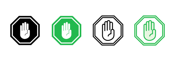 Stop icon set. stop road sign. hand stop icon vector