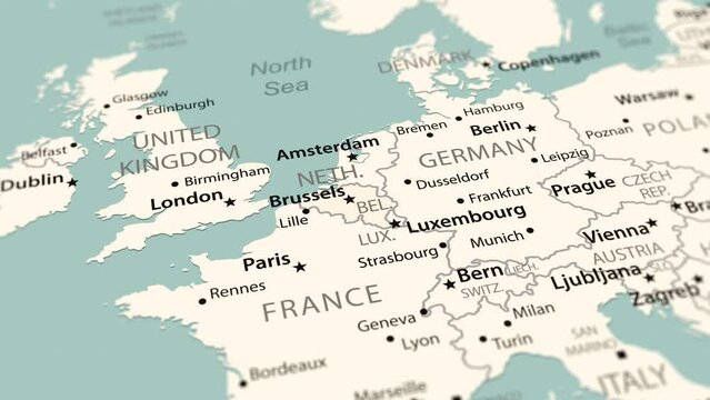 Belgium on the world map. Smooth map rotation. 4K animation.