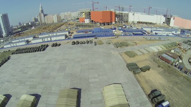 Construction site of trade center Aviapark near military base