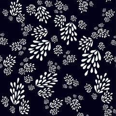 
Seamless floral pattern with white drops on black