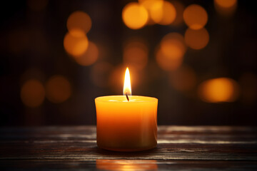 Obraz na płótnie Canvas Einzige Glut: Einzelne Kerze mit bezauberndem Bokeh für eine atmosphärische Lichtstimmung