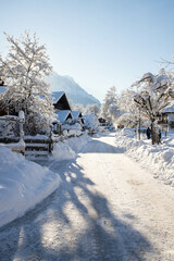 wintertime in small german village covered with snow Garmish-Partenkirchen