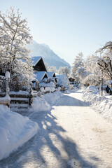 wintertime in small german village covered with snow Garmish-Partenkirchen