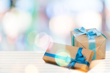 Christmas gifts decorated boxes on desk