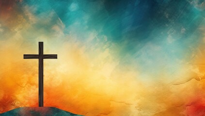 Abstract Easter cross and sunrise chalkboard background, spiritual and hopeful Easter celebration, Holy faith cross symbol 