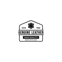 Obraz premium Genuine Leather logo or genuine leather label vector isolated. Best Genuine Leather logo for product packaging, websites, print design, element design, and more about Genuine Leather cloth.