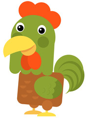 cartoon scene with happy smiling chicken rooster isolated illustration for children