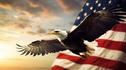 Gordijnen Eagle with american flag © Pelayo