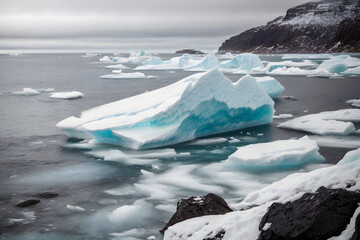Icebergs in Antarctica. Global warming, climate change and natural disaster concept.