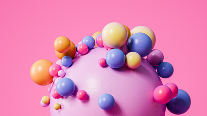 Abstract pink geometric background with spheres, 3d render