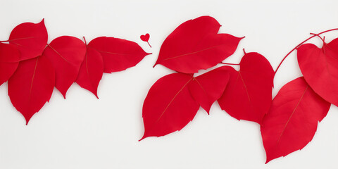 Group of Red Leaves on White Background