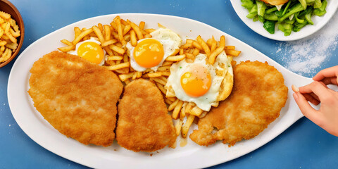 A Plate of Food With Fried Eggs and French Fries