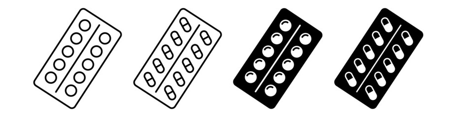 Pill package icon set. Blister pack symbol. Vector