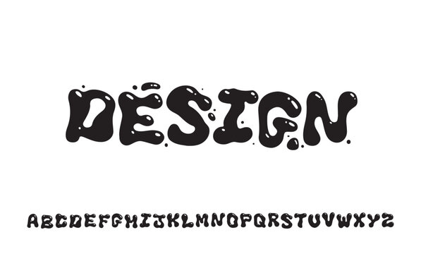 Vector Hand Drawn Alphabet. Trendy Liquid  and Groovy Letters. Decorative Artistic Font. Y2K Letters Style.