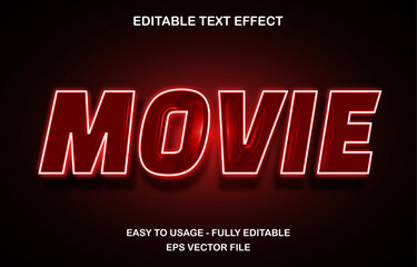 Movie editable text effect template, 3d cartoon glossy style typeface, premium vector
