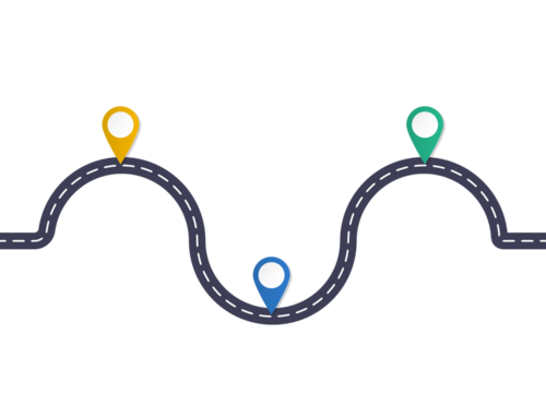 Road way infographic of 3 steps and business icons for finance process steps.