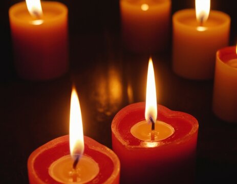 Candles for Valentine's Day on February 14th. Background with selective focus and copy space