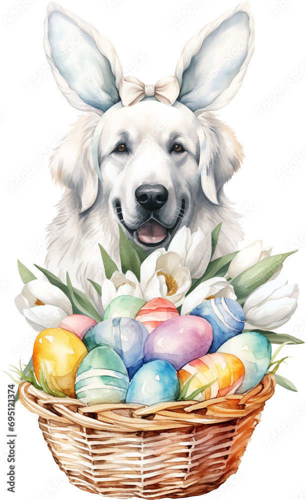 Poster easter great pyrenees portrait illustration created with generative ai technology