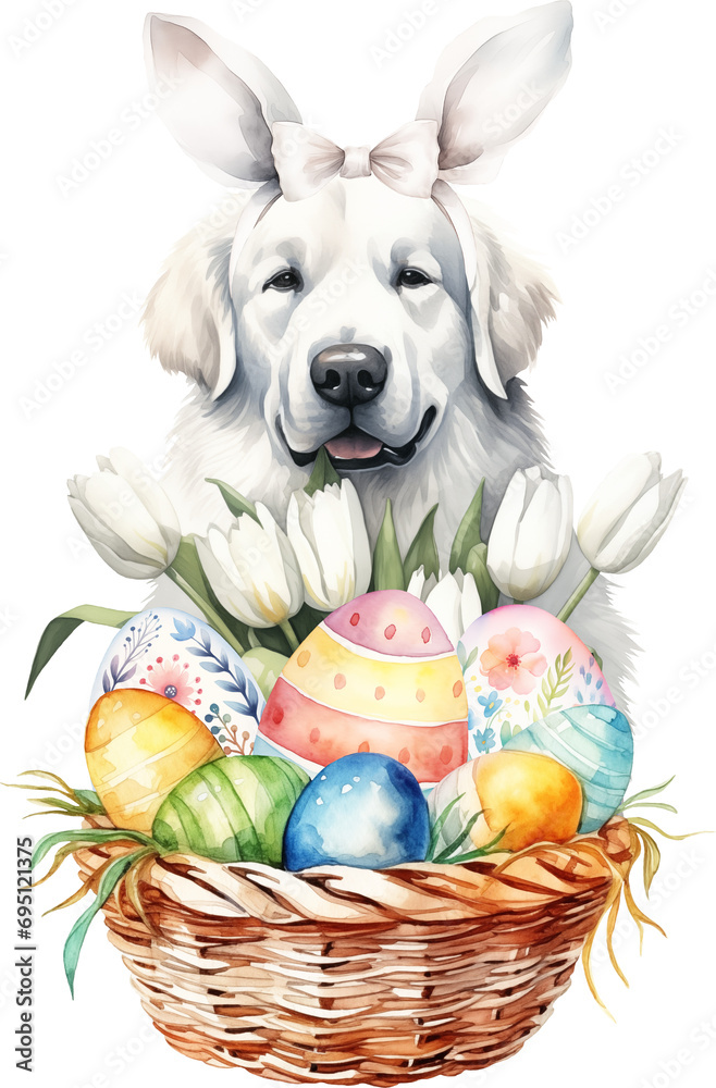 Poster easter great pyrenees portrait illustration created with generative ai technology