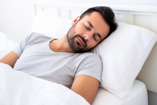 A Man Sleeping in Bed With His Eyes Closed