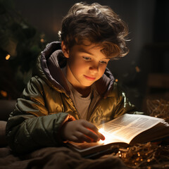 Fototapeta na wymiar Cute boy reading book