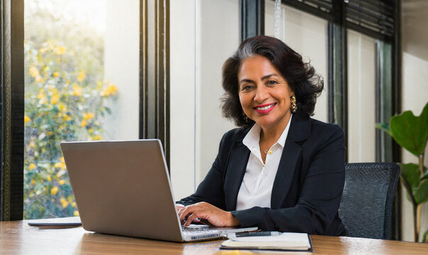 An Older Woman Works On A Laptop