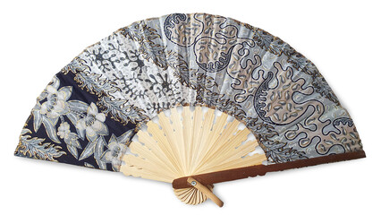 Decorated hand-held fan, asian style, cut out isolated