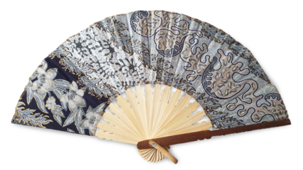 Decorated hand-held fan, asian style, cut out isolated