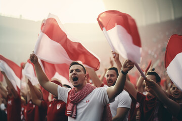 Polish fans cheering on their team from the stands
