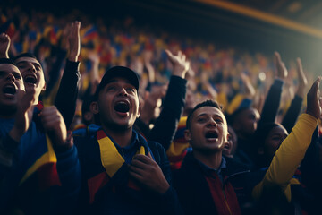 Romanian fans cheering on their team from the stands	
 - obrazy, fototapety, plakaty